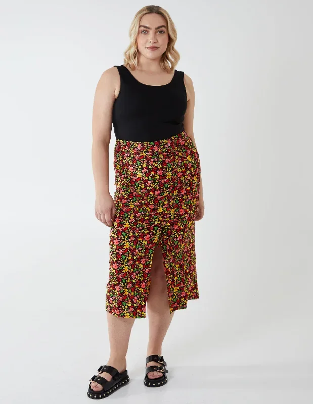 Curve Ruched Front Midi Skirt