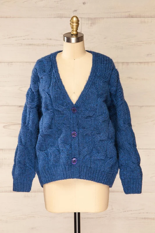 Manchester | Blue Button-Up Thick Knit Cardigan