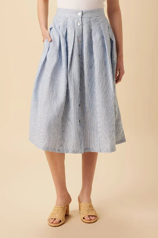 Mariah Linen Skirt - Blue Natural Stripe