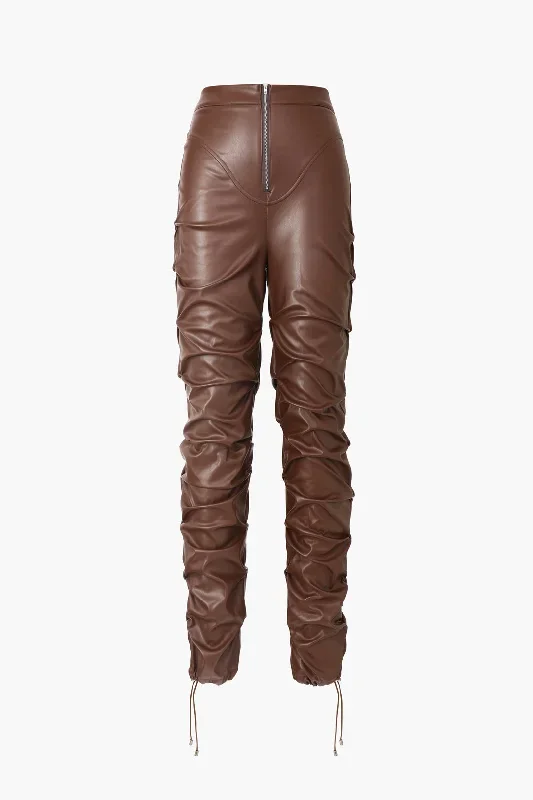 Pu Faux Leather High Waisted Gathered Skinny Leg Pants