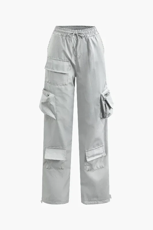 Drawstring Flap Pocket Straight Leg Cargo Pants