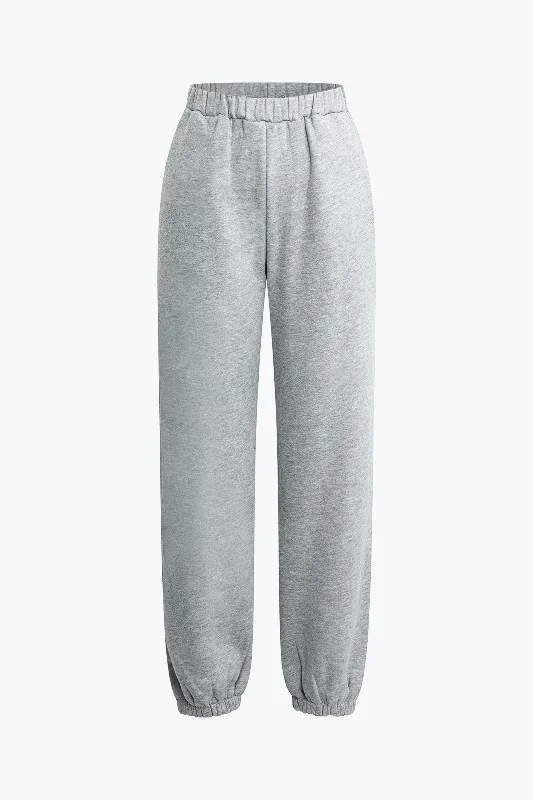 Basic Fleece Drawstring Cuffed Sweatpants