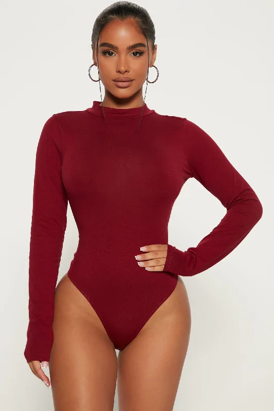 Melanie Mock Neck Bodysuit - Burgundy