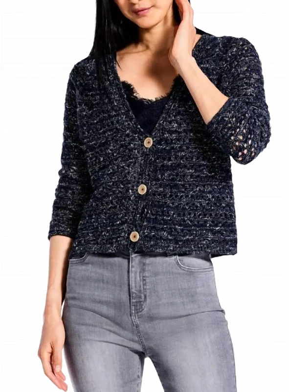 Midnight Sky Crochet Cardigan In Indigo Mix