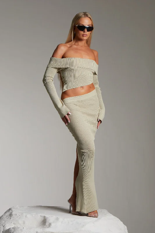 OFF SHOULDER ASYMMETRIC RIBBED TOP IN SAGE