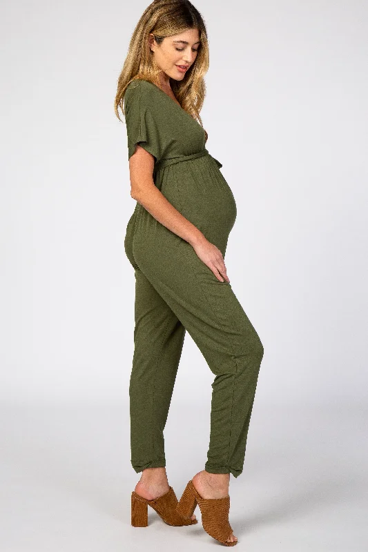 olive-wrap-tie-maternity-jumpsuit