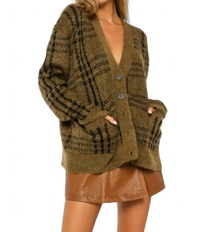 Olivia Oversized Cardigan In Olive/black