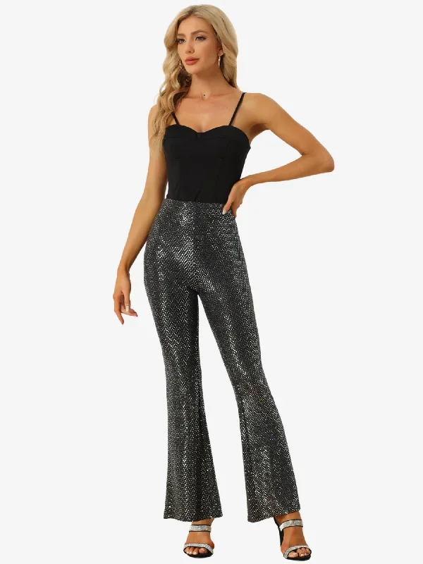 Sequin Glitter Sparkle Bell Bottoms Stretch Shiny Flare Pants