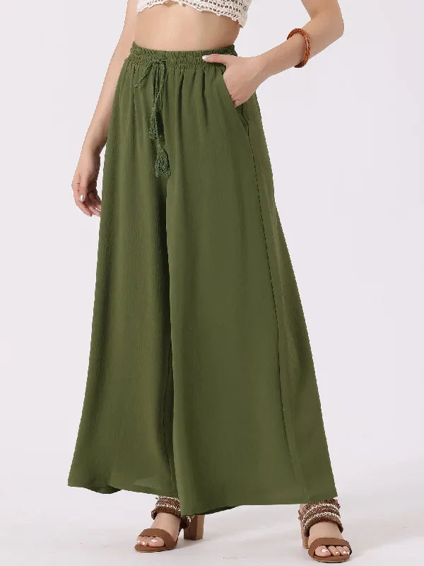 Wide Leg Boho Flowy Drawstring High Waist Palazzo Pants