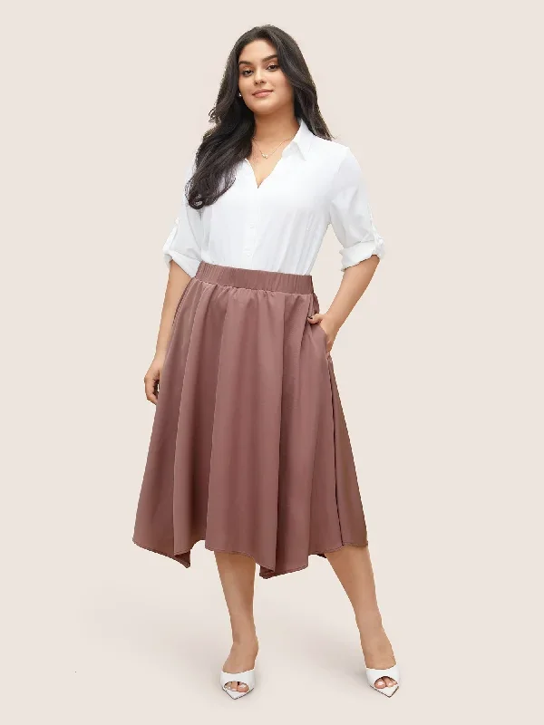 plain-elastic-waist-hanky-hem-skirt