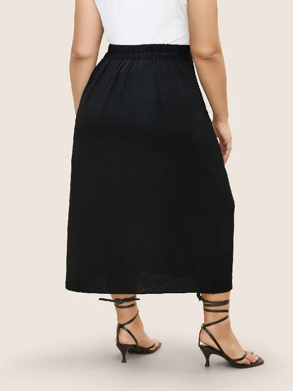 plain-textured-slit-hem-gathered-skirt