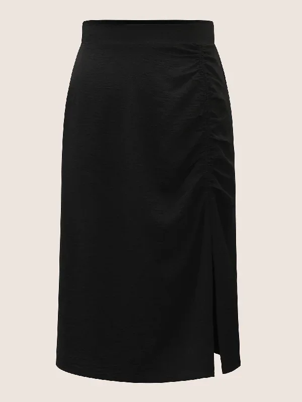 plain-textured-slit-hem-gathered-skirt