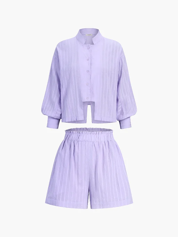 pure-cotton-pinstripe-long-sleeve-shorts-set