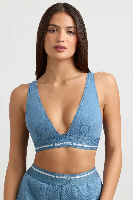 Recreation - Plunge-Neck Crop Top in Steel Blue