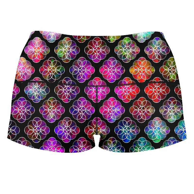 rings-of-color-pattern-high-waisted-womens-shorts