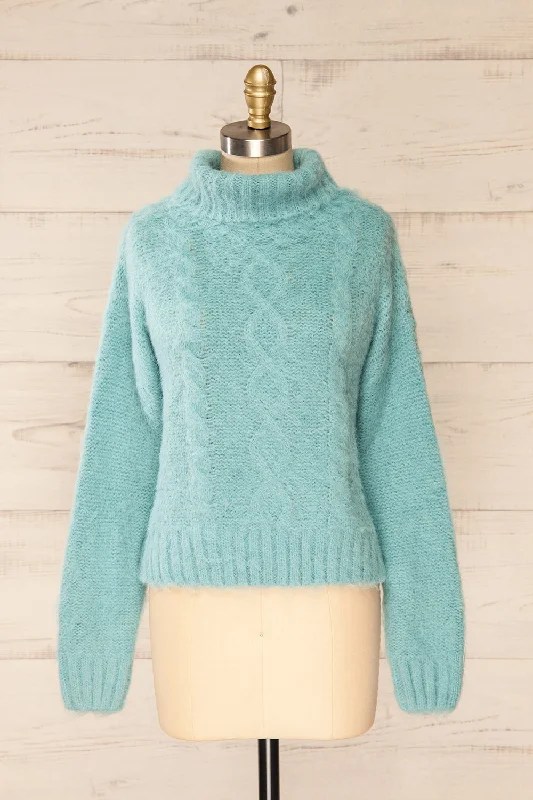 Seattle Teal | Fuzzy Knit Turtleneck Sweater