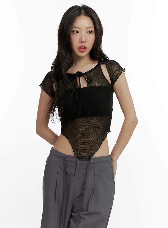 Sheer Whisper Cutout Crop Top CL410