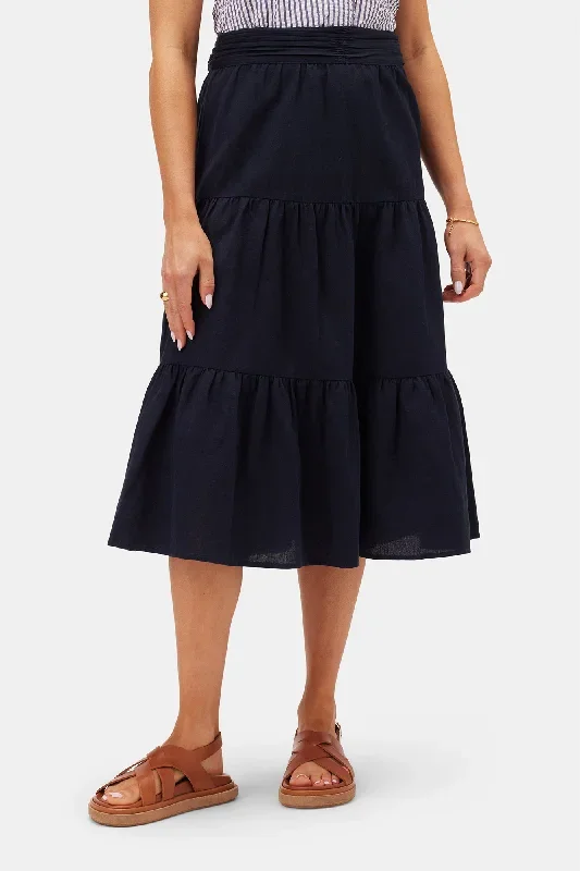 Silas Cotton Linen Skirt - Navy Blue