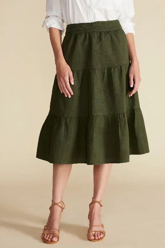 Silas Cotton Linen Skirt - Olive Green