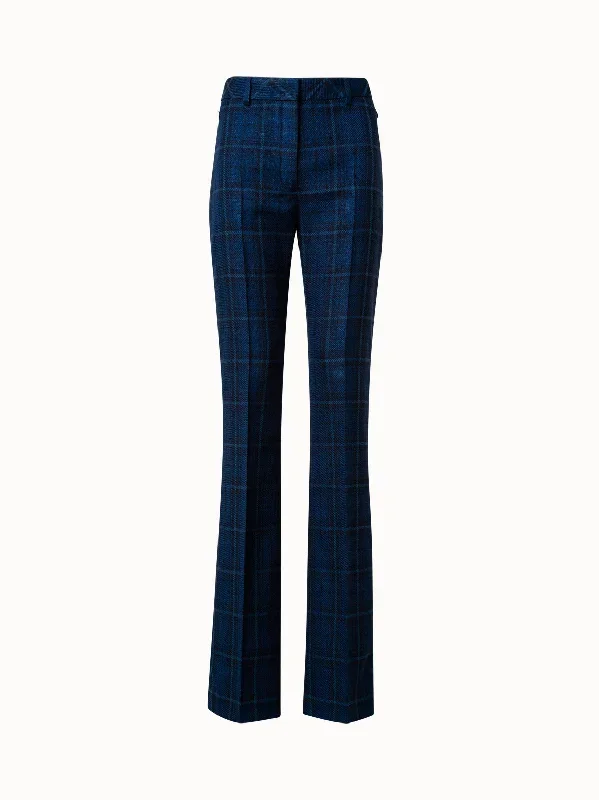 Silk Cotton Check Pants with Slight Bootcut