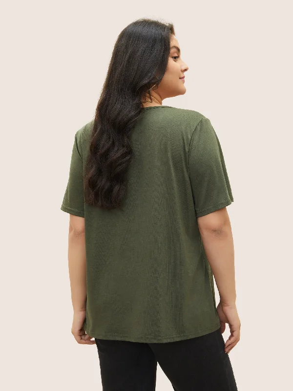 solid-pleated-front-button-detail-v-neck-t-shirt