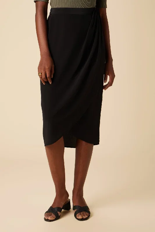 Sosi Washable Silk Wrap Skirt - Black