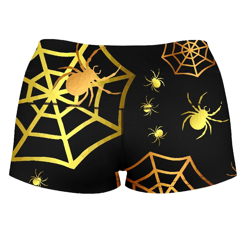 spiders-in-gold-high-waisted-womens-shorts