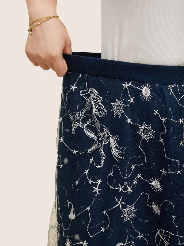 star-embroidered-patchwork-mesh-pocket-skirt