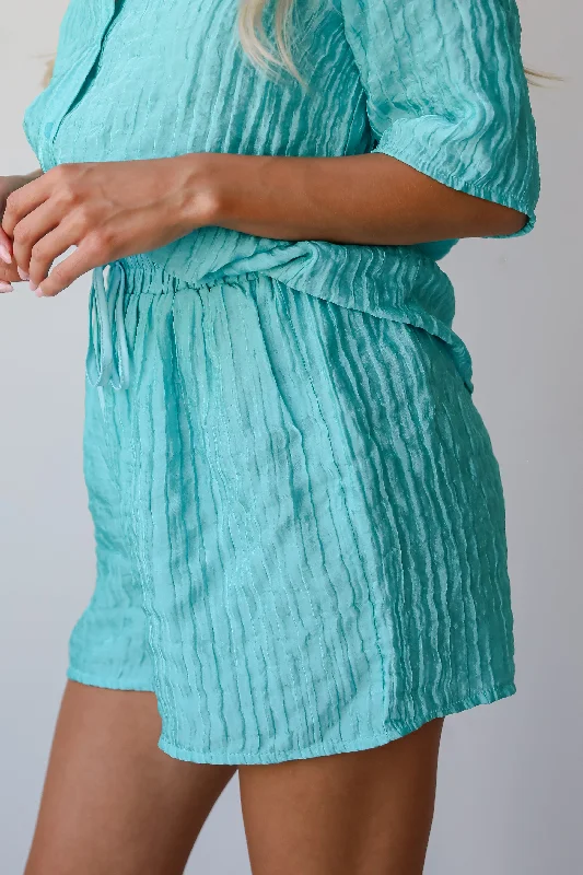 sweetly-effortless-mint-satin-textured-shorts