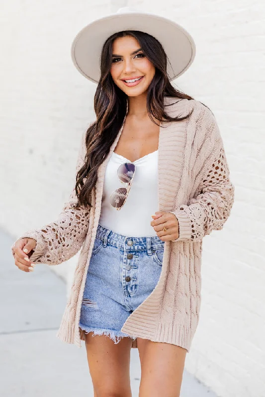 What's The Plan Tan Crochet Sleeve Cardigan