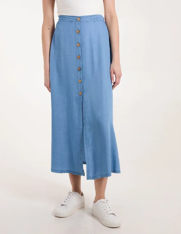 Tencel Button Front Midi Skirt