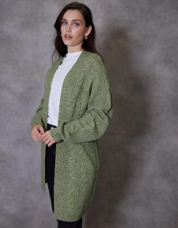 Women's Green Cable Knit Cardigan