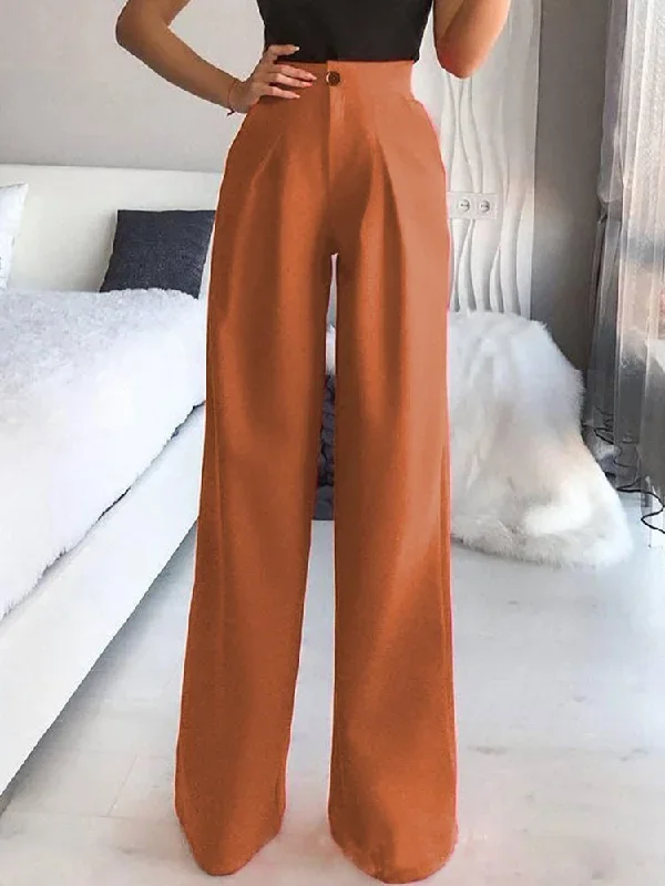 2024 Women's Pants Solid Casual Straight Wide Leg Pants