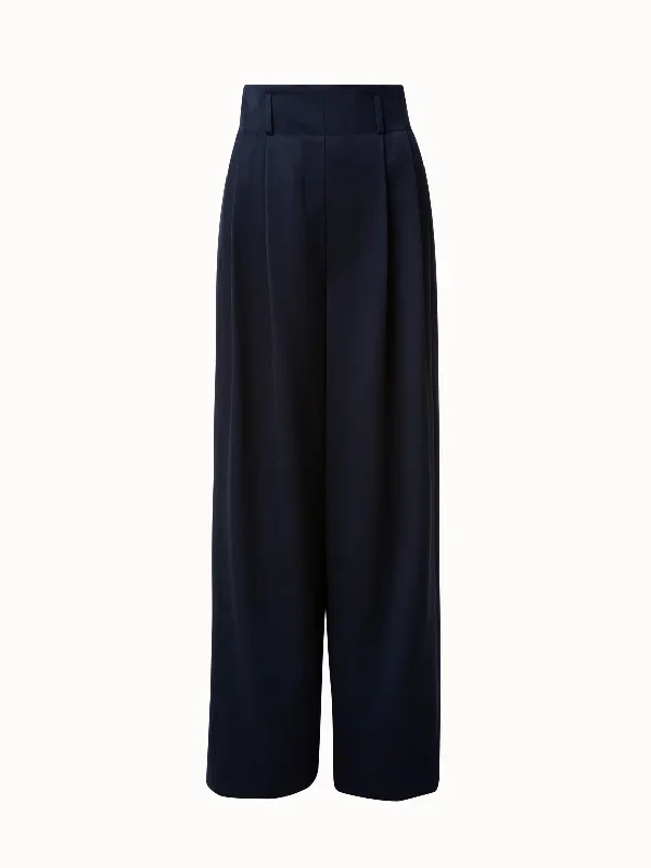 Wool Gabardine High Waist Wide Leg Pants